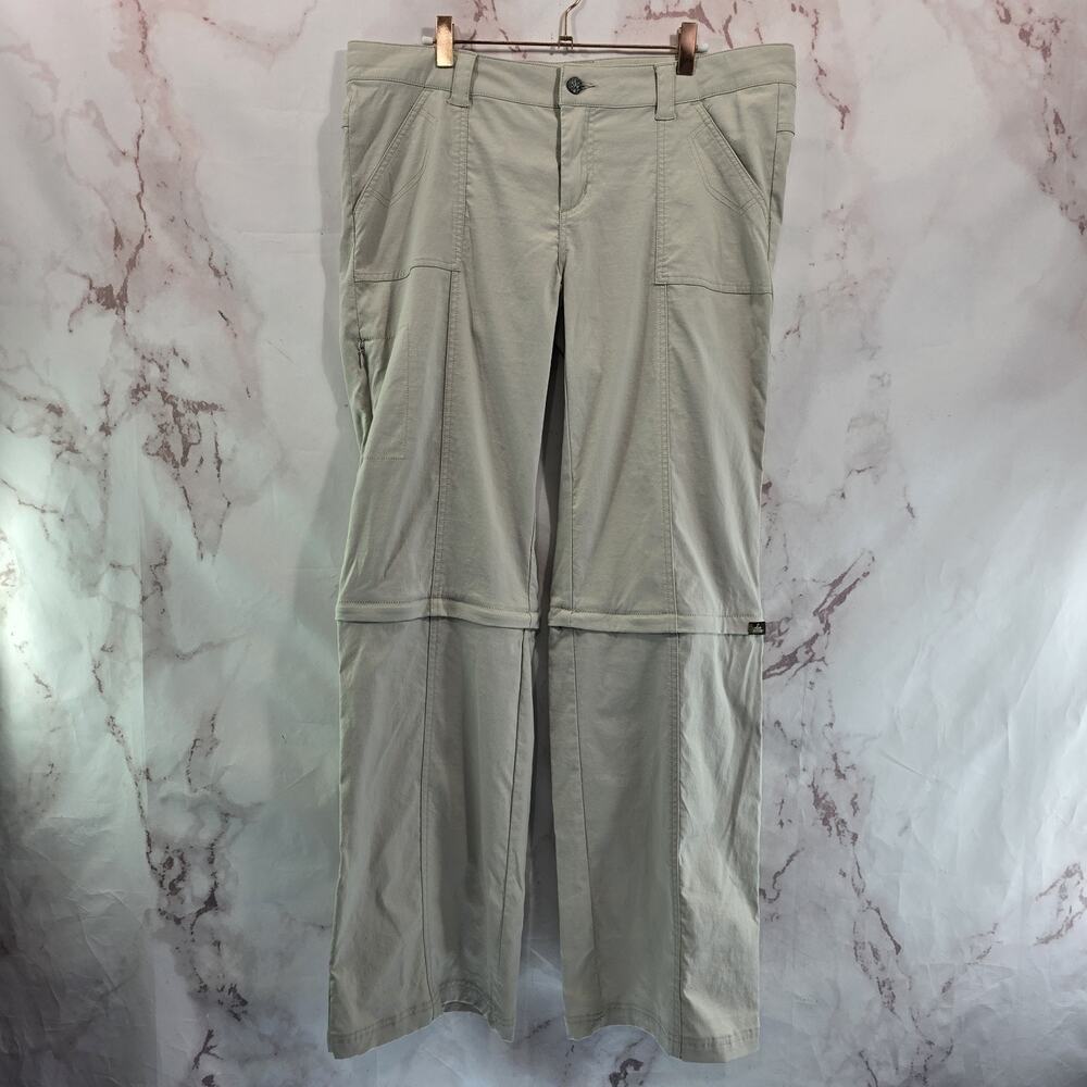 Prana Halle Pant Women 14 X 33 Long Khaki Beige Boot Convertible Zip Off